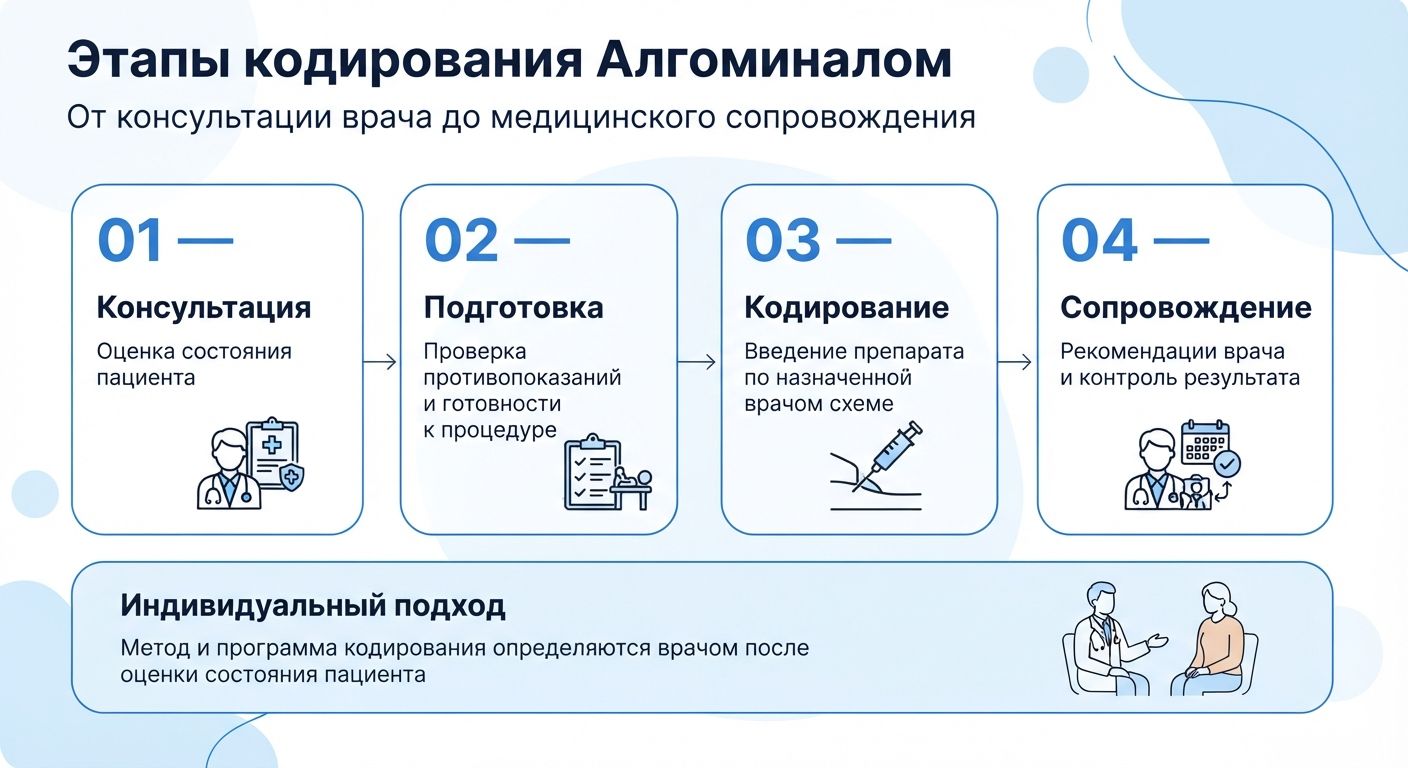 Кодирование препаратом «Алгоминал» в Косшы инфографика